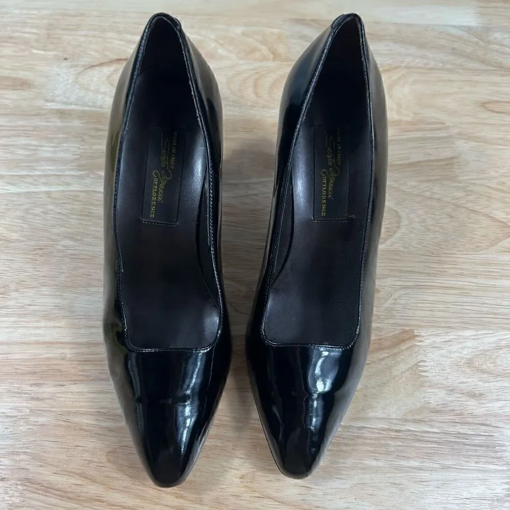 Sesto Meucci Vintage Patent Leather Pumps, Solid Black 3” Heels Women’s 5.5 B
